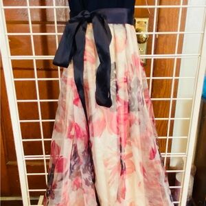 SLNY Navy and Pink Floral Maxi Skirt